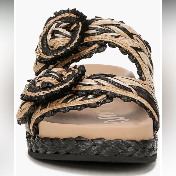 Sam Edelman Reina Black Natural Raffia Slide Sandal 7 S21 - Picture 3 of 7
